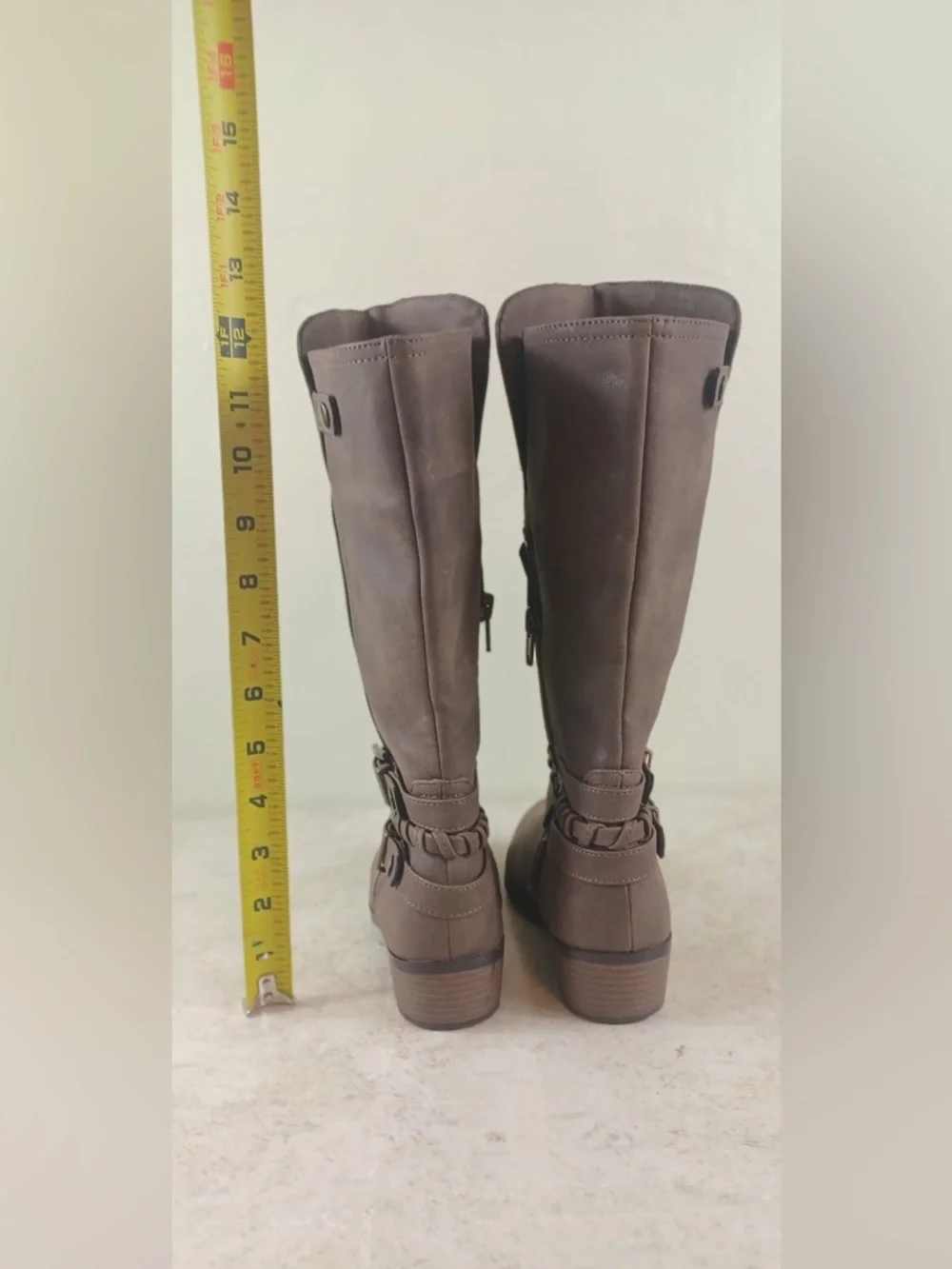 Sugar Brown Mid-Calf Braided Strap Buckle Boots